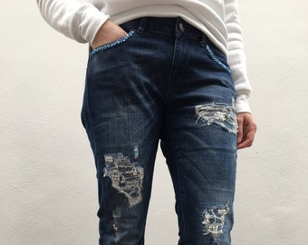 embellished boyfriend jeans, #208