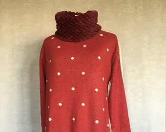 Long red and white sweater with sequins, #230