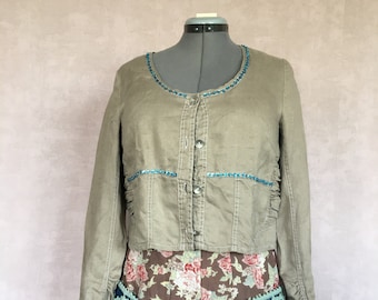 short upcycled linen jacket with sequins and beads, #259
