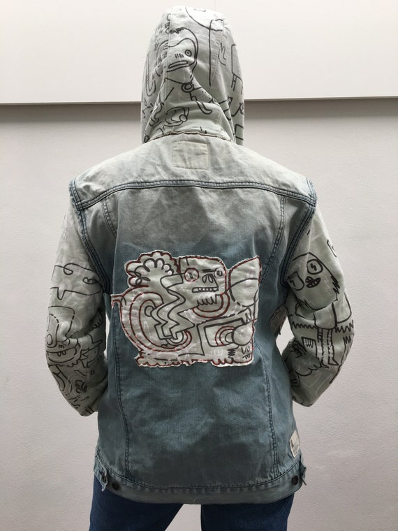 Cool Jean Jacket With Fabric Sleeves 