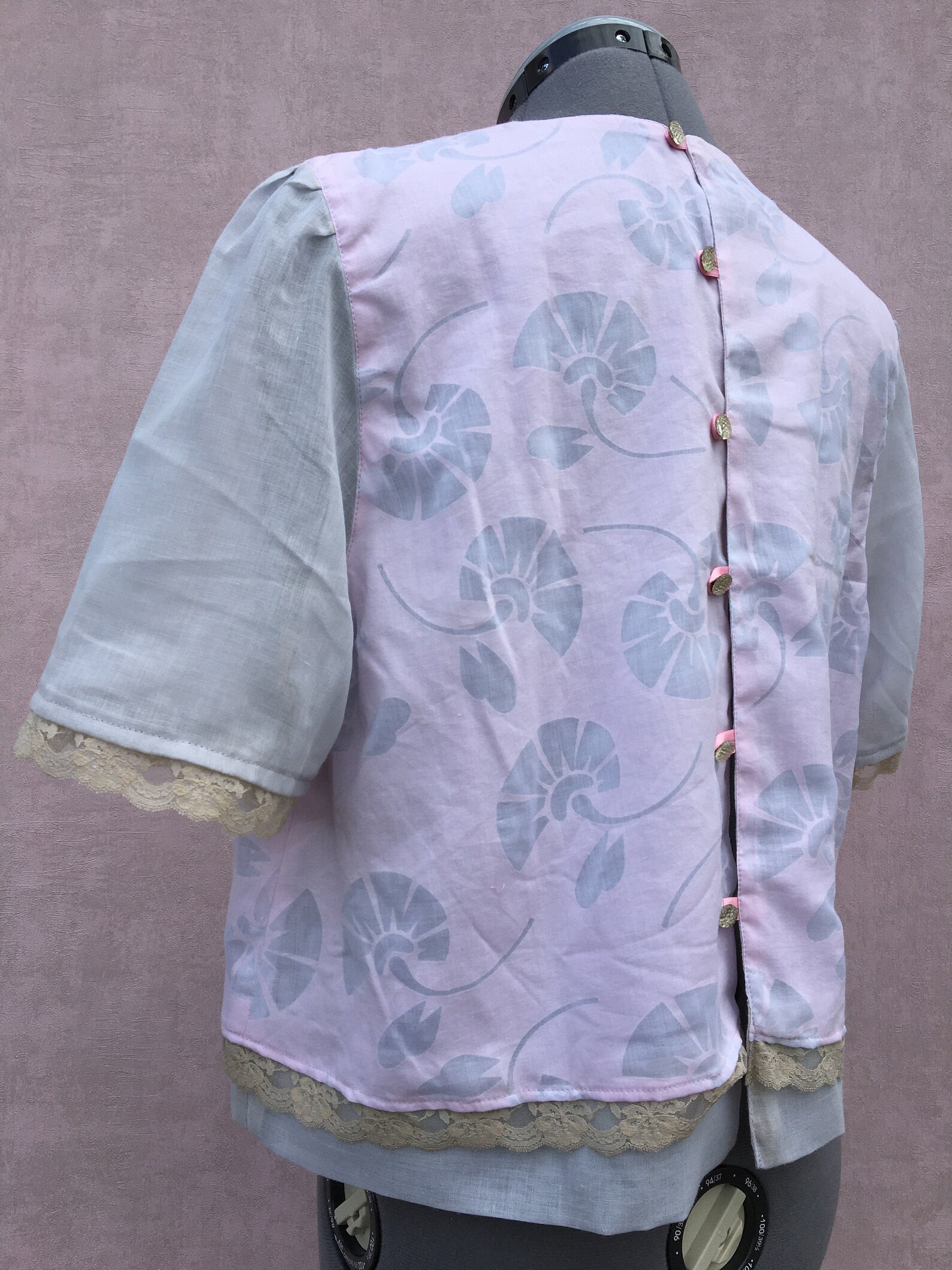 Newly Made Short Pink/grey Blouse With Short Sleeve 115 - Etsy