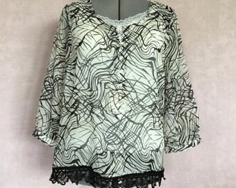 Thin, supple summer blouse with crocheted lace edge, #39