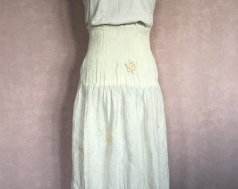 Creamy white long skirt with flowers and pearls, #277