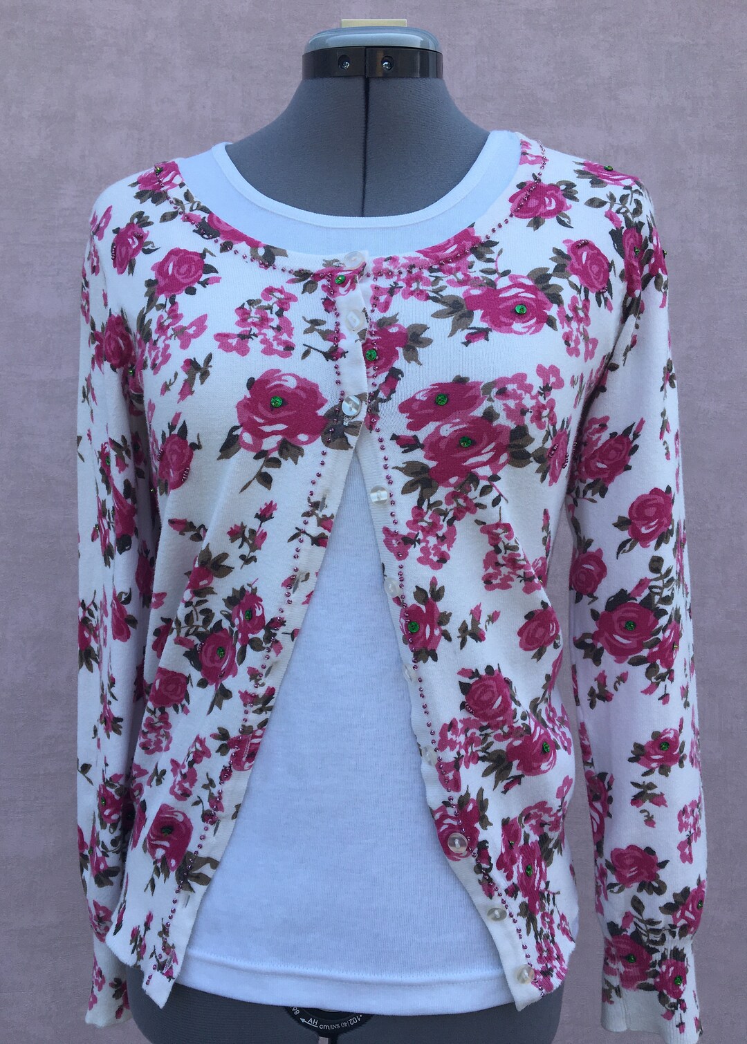 White Knit Cardigan w/ Flowers