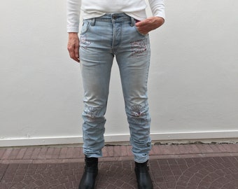 jeans boyfriend brodés à la main, #207