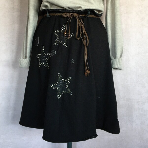New sewn Black Embroidered Tricot Skirt, #233