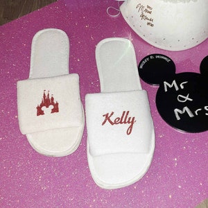 Personalised Slippers for Disney Wedding Perfect for Hen Party Gift Bags Ideal for Bridesmaid Gifts and Spa Weekend Gifts image 4