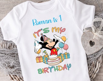Personalized Mickey Mouse Birthday Babygrow or T-Shirt