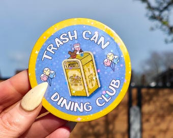 Trash Can Dining Club Disney Badge, Personalised 77mm Button for Holiday Surprise Reveal