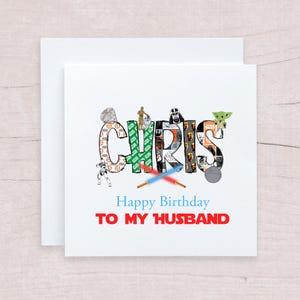Carte d'anniversaire personnalisée avec nom Star Wars, carte de lettres Disney Doodle pour anniversaire, fête des pères, fête des mères, Saint-Valentin