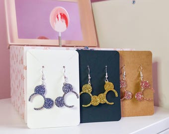 Mickey Ears Glittery Cute Earrings, Disney Adult Statement Custom Jewellery, Bounding Outfit Costume Accessory Gift for Fans