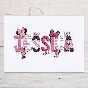 Personalised Minnie Mouse Wall Art for Kids, Disney Inspired Kids Bedroom Decor, Custom Name Gift