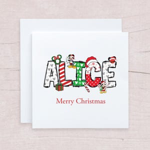 Carte de visite Disney personnalisée pour Noël, carte de lettres doodle de Noël Disney, carte de Noël Mickey Mouse