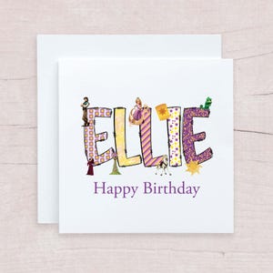 Carte de visite personnalisée Disney pour anniversaire, carte Disney raiponce doodle lettres, carte princesse Disney