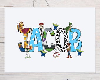 Personalised Toy Story Wall Art for Kids, Disney Inspired Kids Bedroom Decor, Custom Name Gift