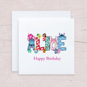 Carte de visite Disney personnalisée pour anniversaire, cartes Disney à broder avec lettres et griffonnage pour tous les âges
