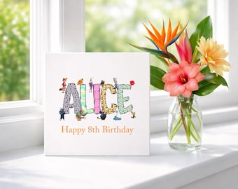 Personalised Zootropolis Name Birthday Card, Disney Zootopia Doodle Letters Card for Birthday Girls and Boys