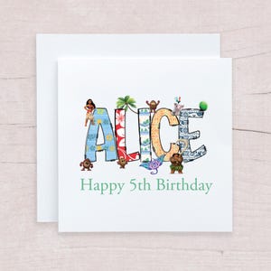 Carte d'anniversaire personnalisée avec nom Disney, carte de lettres Moana Doodle pour tout âge Anniversaire, fête des pères, fête des mères, Saint-Valentin