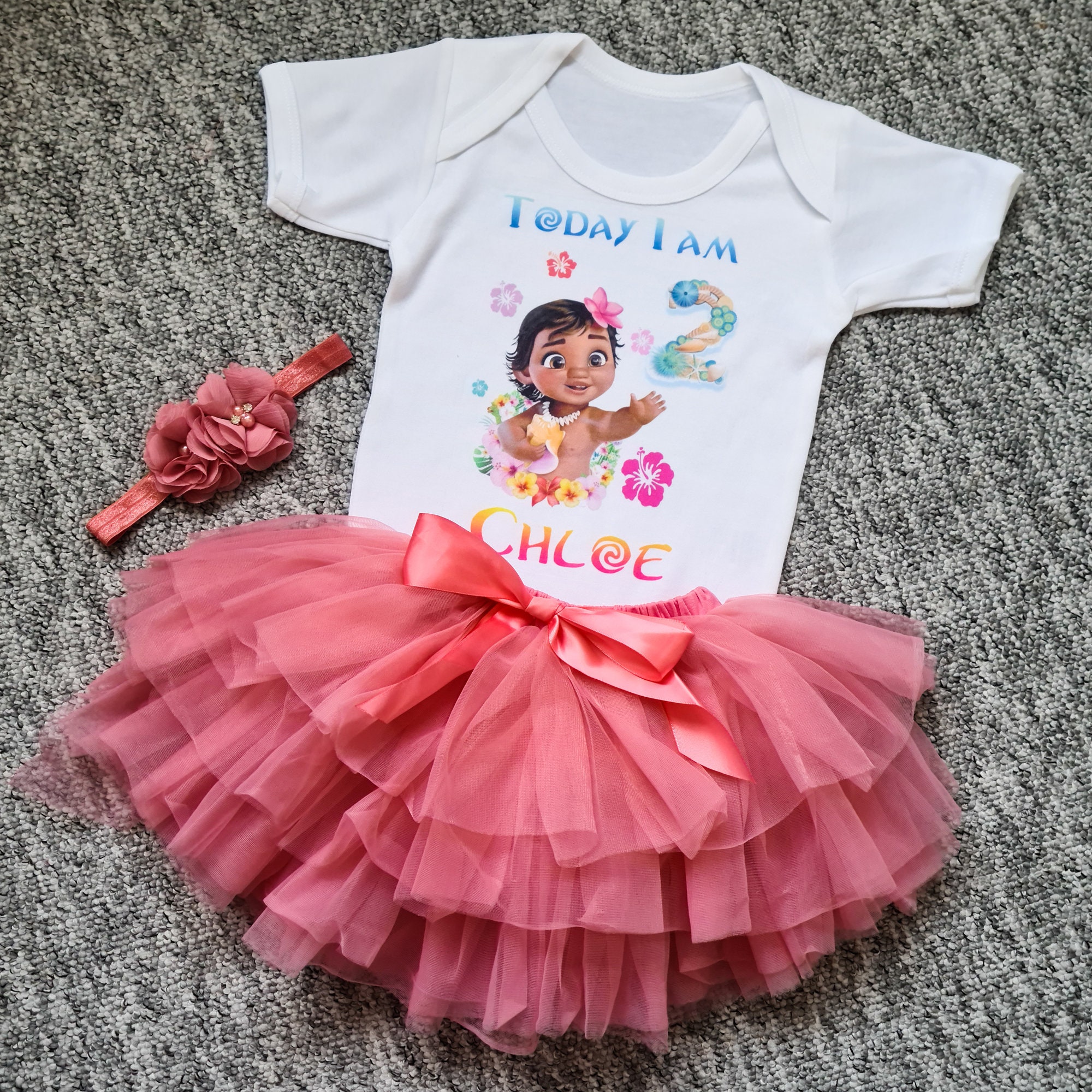 Moana Baby 1st first 1 Birthday ***With NAME*** Red Tutu Dress Fast  Shipping