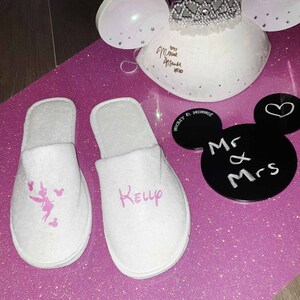 Personalised Slippers for Disney Wedding Perfect for Hen Party Gift Bags Ideal for Bridesmaid Gifts and Spa Weekend Gifts image 6