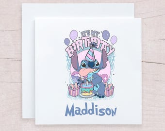 Stitch Birthday Card, Personalised Disney Card for Birthday, Happy Birthday Card for any age, Personalised Stitch, Cute Birthday Card