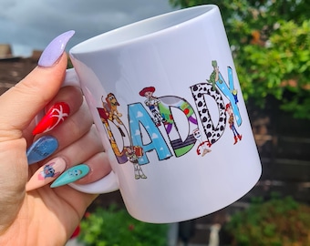 Personalised Disney Dad Mug for Father's Day, Toy Story Doodle Letters Mug, Toy Story Mug,