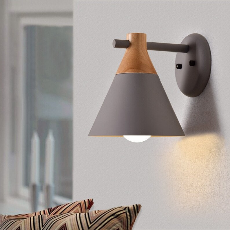 Gray Wood Wall Light Lamp Sconce Fixture Nordic Light Light Etsy