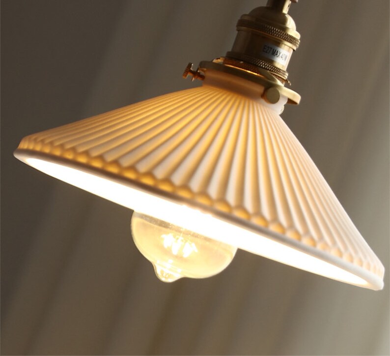 Fluted Pendant Light Ceramic Plug in Shade Brass Ceiling Light Etsy