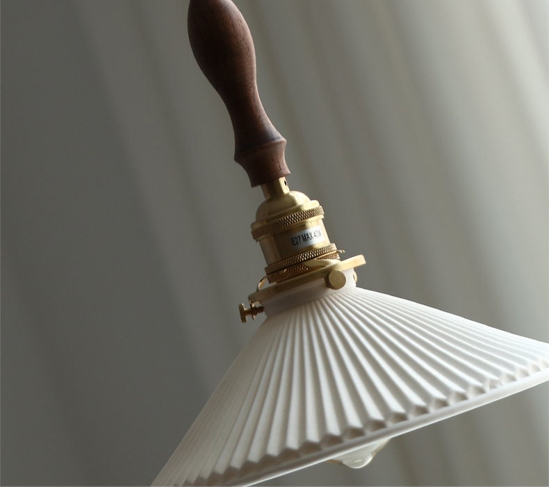Fluted Pendant Light Ceramic Plug in Shade Brass Ceiling Light Etsy