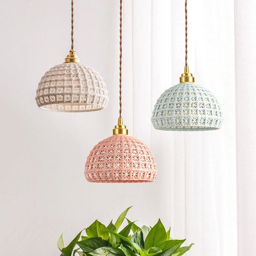 Pendant Light Ceramic Shade Brass Ceiling Light Fixture Etsy