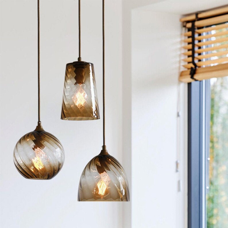 Blue Glass Pendant Light Violet Amber Ceiling Lighting Hanging Etsy