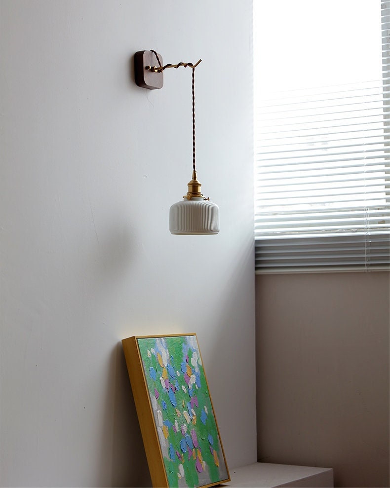Ceramic Wall Sconce Art Deco Lamp  Mid Century Bedside  Ceramic Fixture Copper Brass Bathroom Bedroom Rustic Edison Light