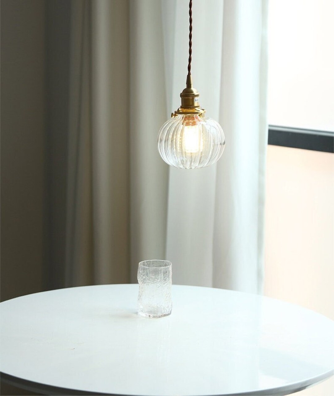 Ribbed Glass Pendant Light Ceiling Light Plug in Lighting Etsy