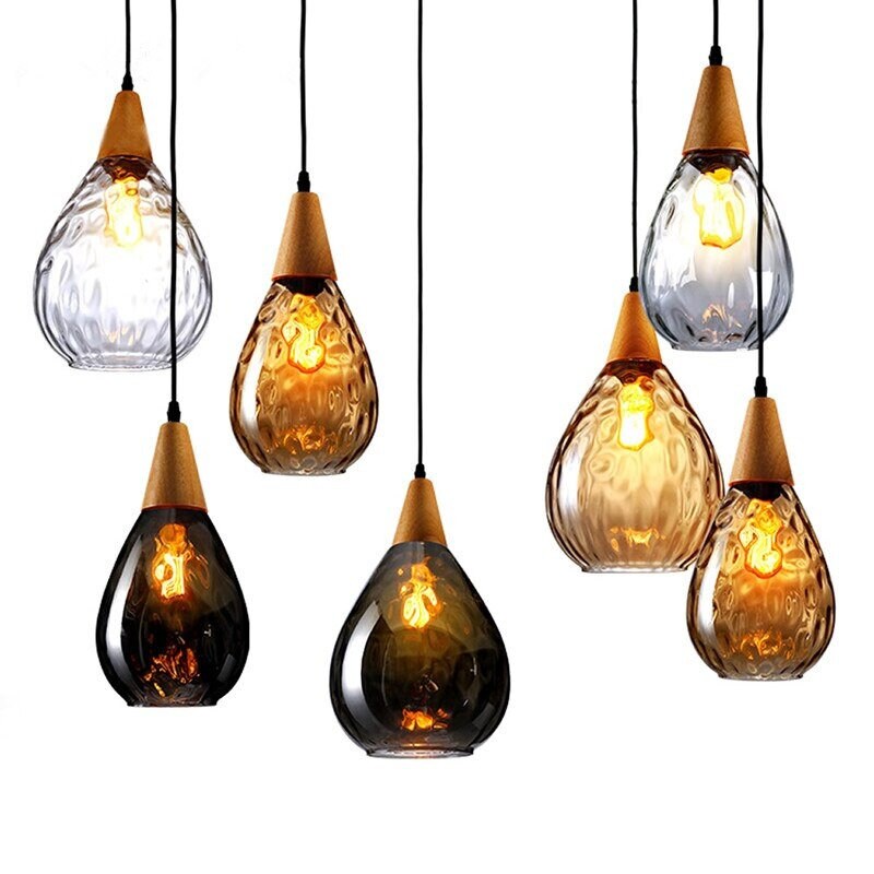 Wood Glass Pendant Light Amber Ceiling Lighting Hanging Light - Etsy Denmark