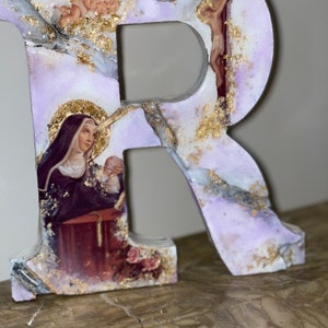 Santa Rita lettera arte icona religiosa lettera personalizzata resina cattolica Cristiano Ortodosso battesimo matrimonio prima comunione compleanno regalo