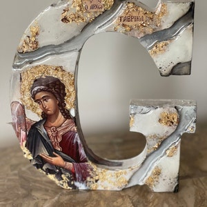 Sant'Arcangelo Gabriele lettera G arte Icona religiosa personalizzato cattolico cristiano ortodosso battesimo comunione matrimonio comunione regalo di compleanno