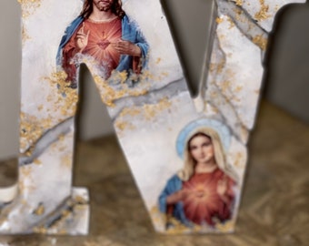 Religious Icon Letter Art: Jesus & Mary, Custom Saint, Christian Gift