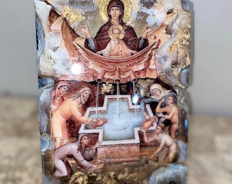 Religieus icoon kunst handgemaakt 1 stuk orthodox-katholiek christelijk cadeau doopsel bruiloft verjaardag Zoothos pigis