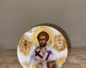 Ícone religioso Santo Eleftherios, lembrança católica, presente para batizado, noivado, aniversário, ortodoxo.