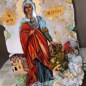 3d Religious icons Saint Marina icon art handmade 1 off orthodox Catholic Christian natural  gemstones gift birthday christening baptism
