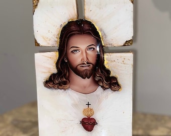Ícone de Jesus Cristo em 3D feito à mão, arte católica ortodoxa.