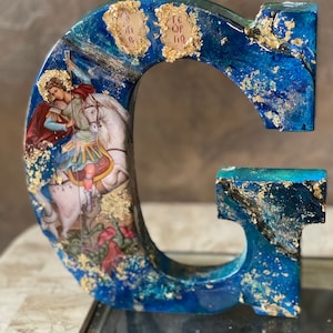 Saint George lettera G arte Icona religiosa personalizzato cattolico cristiano ortodosso battesimo comunione matrimonio compleanno regalo