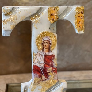 Santa Natalia lettera T arte Icona religiosa personalizzato cattolico cristiano ortodosso battesimo comunione matrimonio comunione regalo di compleanno