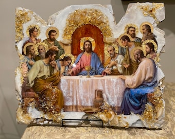 Gemstone Adorned Last Supper Icon – Handmade Religious Art (50x60cm)
