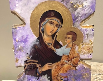 Religieuze iconen Moeder Maria baby Jezus Christus pictogram kunst handgemaakt 1 stuk orthodox-katholiek christelijk