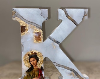 Letter K kunst Religieus icoon op maat katholiek christelijk-orthodox doop bruiloft communie verjaardagscadeau heilige Katherine Katerina.