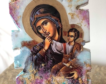 Religieuze iconen Moeder Maria baby Jezus Christus pictogram kunst handgemaakt 1 stuk orthodox-katholiek christelijk