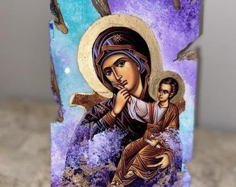 Religieuze iconen Moeder Maria baby Jezus Christus pictogram kunst handgemaakt 1 stuk orthodox-katholiek christelijk