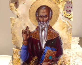 Religieuze iconen Saint Haralambos xaralambos pictogram kunst handgemaakt 1 stuk orthodox-katholiek christelijk Agio haralabmos Harry Byzantijnen