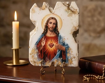 Icoon Heilig Hart van Jezus | Handgemaakte katholieke religieuze muurkunst | Orthodox-christelijk cadeau | Doop doop aandenken